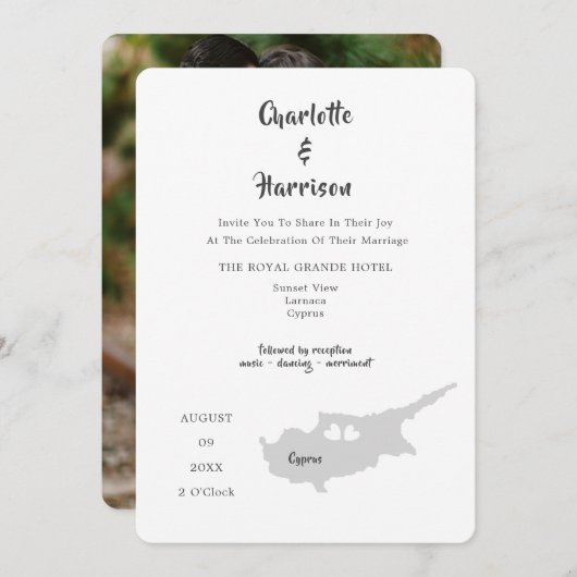 Cyprus Huwelijksbestemming Fotouitnodiging Kaart (Voorkant / Achterkant)