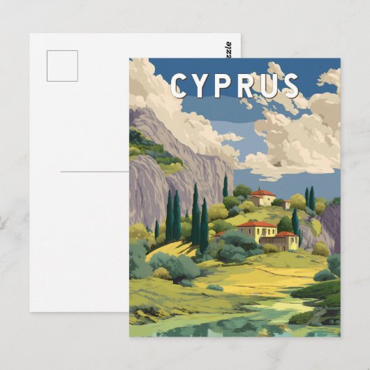 Cyprus Illustration Travel Art Vintage Briefkaart (Voorkant / Achterkant)