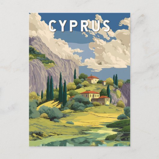 Cyprus Illustration Travel Art Vintage Briefkaart (Voorkant)