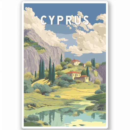 Cyprus Illustration Travel Art Vintage Sticker (Voorkant)