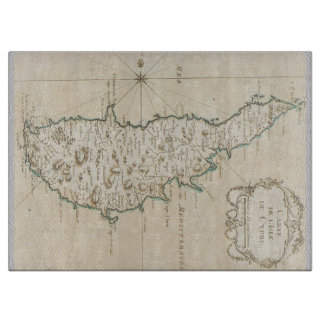 Cyprus island Mediterranean map old antique brown Snijplank