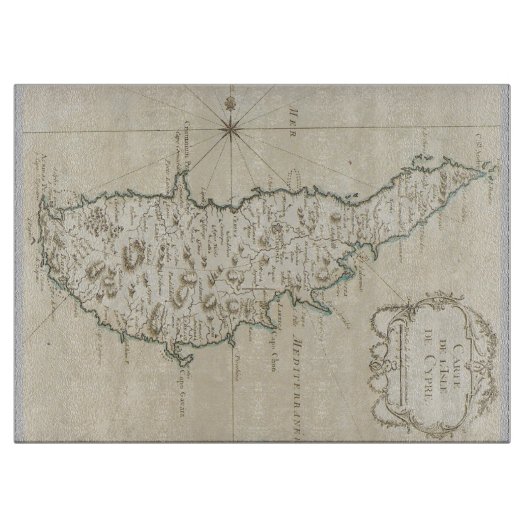 Cyprus island Mediterranean map old antique brown Snijplank (Voorkant)