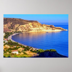 Cyprus Pissouri Bay Panoramisch Uitzicht Fotografi Poster
