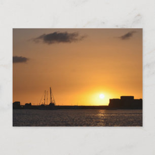 Cyprus Sunset Paphos Castle Briefkaart