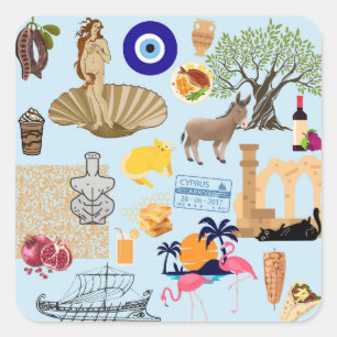 Cyprus Symbolen Reis Liefhebbers Vierkante Sticker