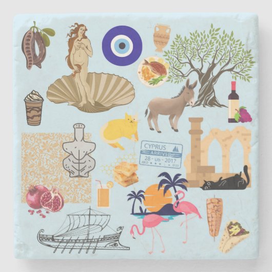 Cyprus Symbolen voor reisliefhebbers Stenen Onderzetter (Voorkant)