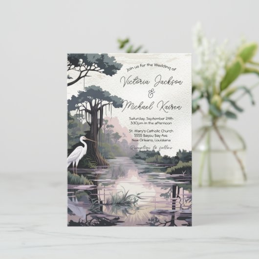 Cyprus Tree Crane Bayou Bruiloft Kaart (Staand voorkant)