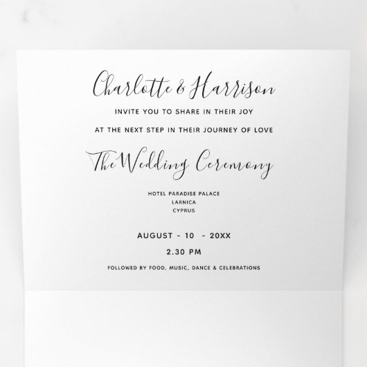 Cyprus Wedding op bruiloft Drieluik Uitnodiging (Binnenzijde eerst)