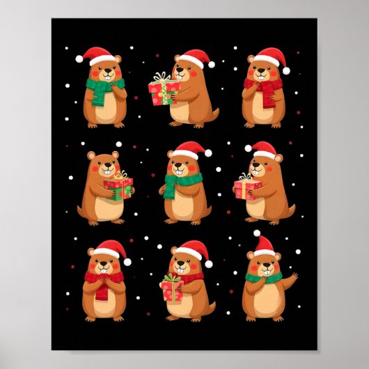 Cypybara Kerstman Hoed Grappig Cypybara Lover Poster (Voorkant)