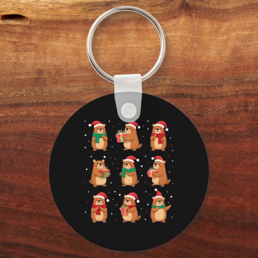 Cypybara Kerstman Hoed Grappig Cypybara Lover Sleutelhanger (Voorkant)