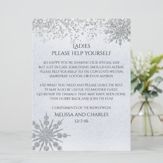 Cyrstal Snowflakes Wedding Basket Sign (Staand voorkant)