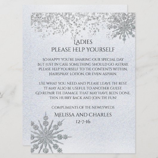 Cyrstal Snowflakes Wedding Basket Sign (Voorkant / Achterkant)