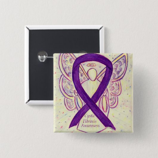 Cystic fibrosis Awareness Angel Ribbon Art Pin Vierkante Button 5,1 Cm (Voorkant /achterkant)