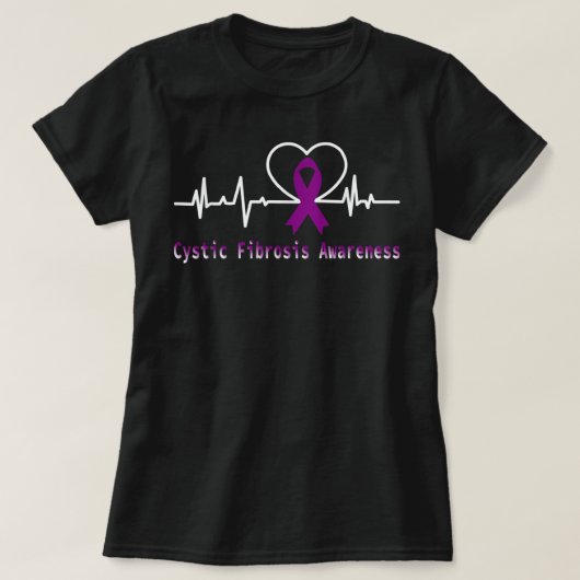 Cystic fibrosis Awareness Heartbeat Paars T-shirt (Design voorkant)