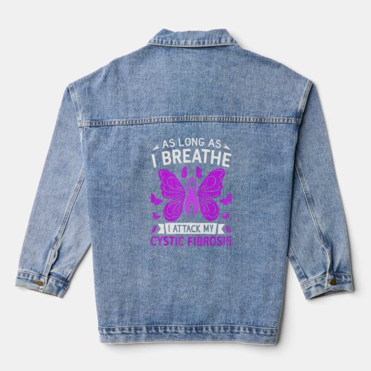 Cystic Fibrosis Awareness Paars Ribbon I Attentie  Denim Jacket (Achterkant)