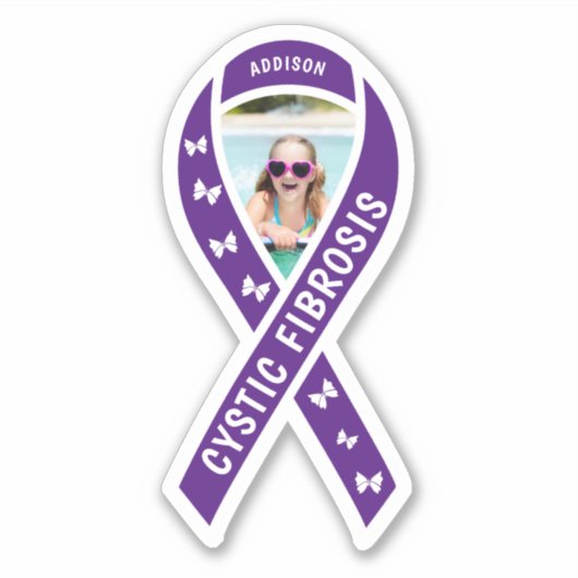 Cystic Fibrosis Awareness Ribbon Name & Photo Sticker (Voorkant)