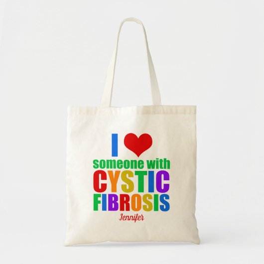 Cystic Fibrosis Love Rainbow Personised Name Tote Bag (Voorkant)