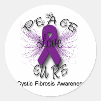 Cystic fibrosis Peace Love Cure Butterfly 2 Ronde Sticker
