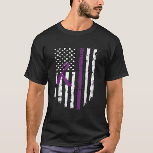 Cystische Fibrose Awareness Amerikaanse vlag Paars T-shirt (Voorkant)