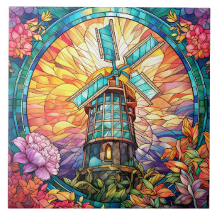 cyte faux gebrandschilderd glas windmolen tegeltje