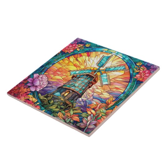 cyte faux gebrandschilderd glas windmolen tegeltje (Zijkant)