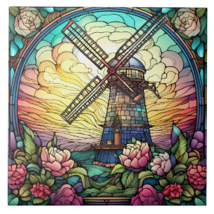 cyte faux gebrandschilderd glas windmolen tegeltje