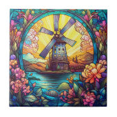 cyte faux gebrandschilderd glas windmolen tegeltje (Voorkant)