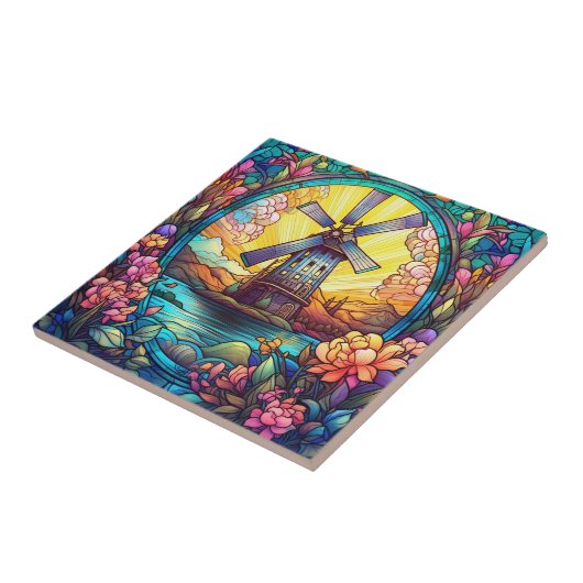 cyte faux gebrandschilderd glas windmolen tegeltje (Zijkant)