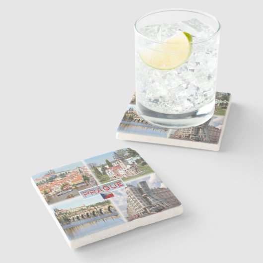 CZ Prague - Castle Old Town Hall - Charles Bridge Stenen Onderzetter (Zijkant)