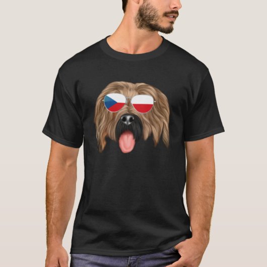 Czech Flag Briard Dog Czech Republic Pocket T-shirt (Voorkant)