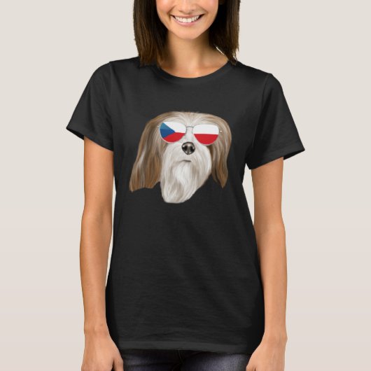 Czech Flag Lhasa Apsos Dog Czech Republic Pocket T-shirt (Voorkant)