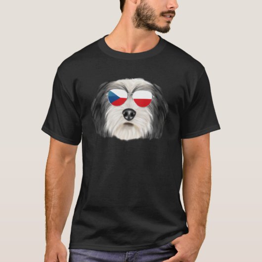 Czech Flag Polish Lowland Sheepdog Dog Czech Repub T-shirt (Voorkant)