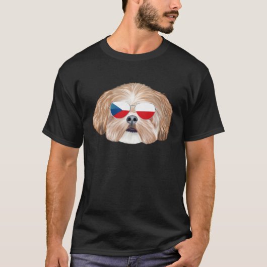 Czech Flag Shih Tzu Dog Czech Republic Pocket T-shirt (Voorkant)
