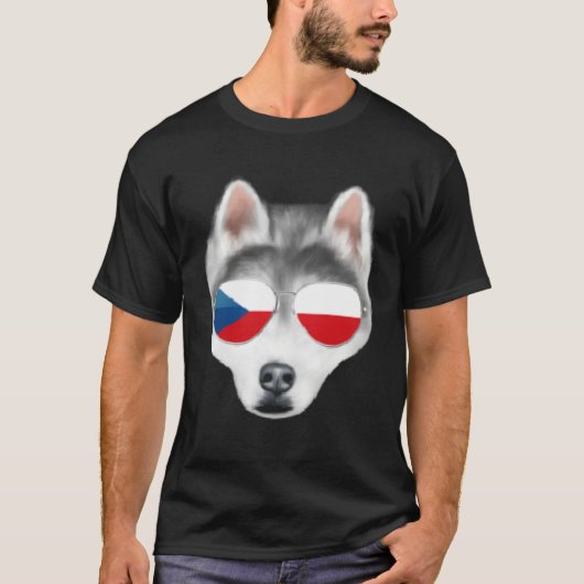 Czech Flag Siberian Husky Dog Czech Republic Pocke T-shirt (Voorkant)
