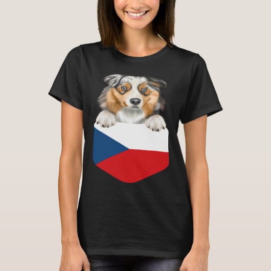Czech Republic Flag Australian Shepherd Dog In Poc T-shirt (Voorkant)