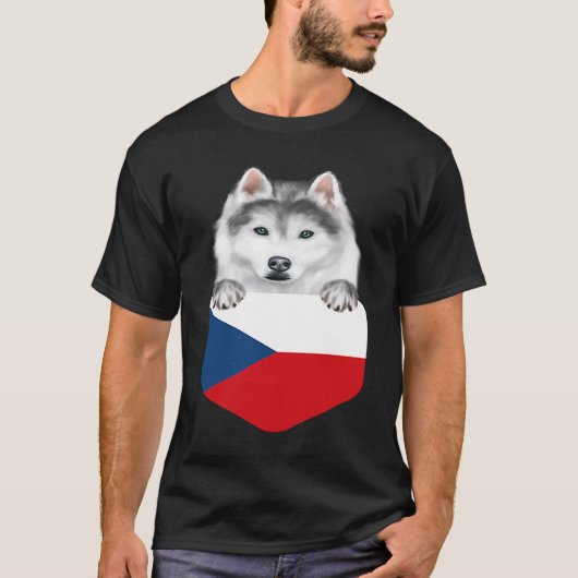 Czech Republic Flag Siberian Husky Dog In Pocket T-shirt (Voorkant)
