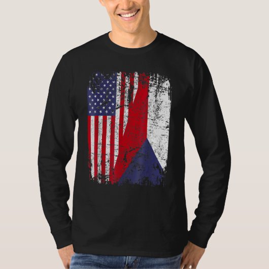 CZECH REPUBLIC ROOTS Half American Flag CZECH T-shirt (Voorkant)