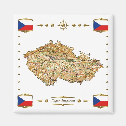 Czechia Map + Flags Magnet (Voorkant)