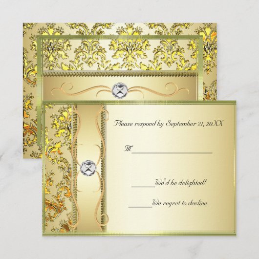 D1 Gold op Gold Damask RSVP-kaart RSVP Kaartje (Voorkant / Achterkant)