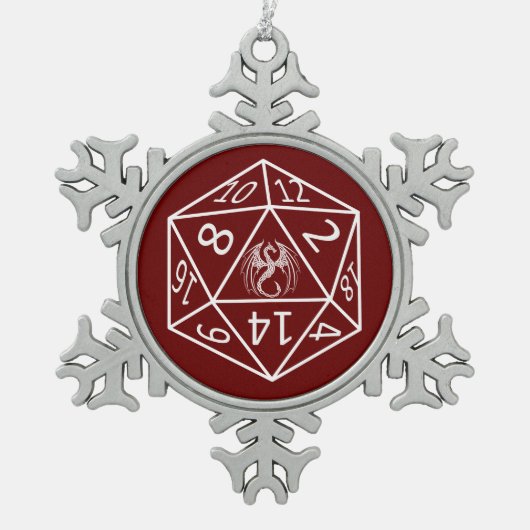 D20 Celtic Dragon DND Pewter Ornament (Voorkant)