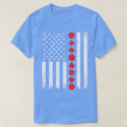 D20 Dice 4 juli USA Vlag Tafelblad Draken RPG T-shirt (Design voorkant)