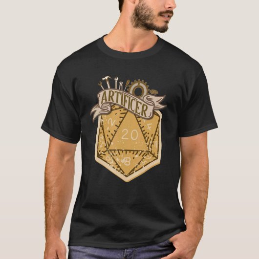 D20 Dice Artificer RPG Klasse Tafelblad Rollenspel T-shirt (Voorkant)