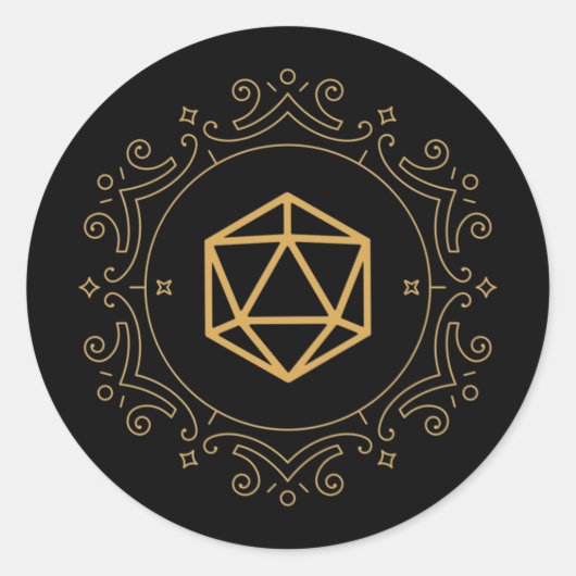 D20 Dice Monogram Bronze Tabletop RPG Ronde Sticker (Voorkant)