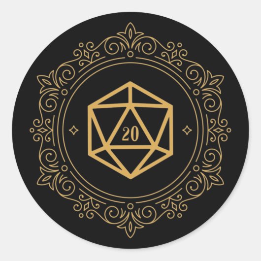 D20 Dice Monogram tablet RPG Ronde Sticker (Voorkant)