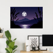 D20 Dice Moon Beach Reflection Tabletop RPG Poster (Thuiskantoor)