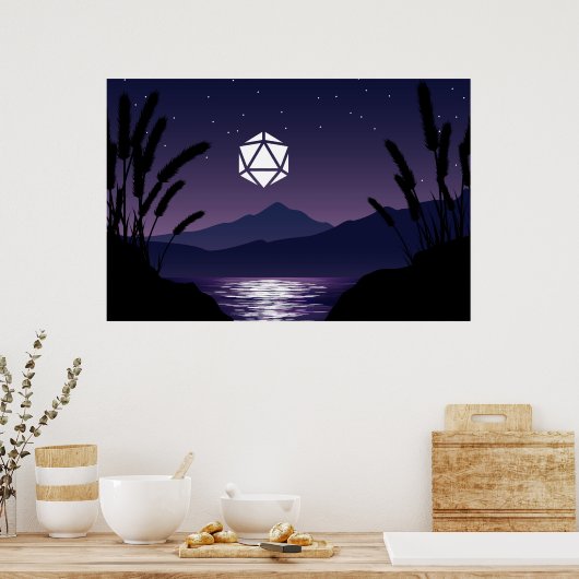 D20 Dice Moon Beach Reflection Tabletop RPG Poster (Keuken)