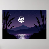 D20 Dice Moon Beach Reflection Tabletop RPG Poster (Voorkant)