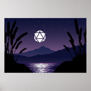 D20 Dice Moon Beach Reflection Tabletop RPG Poster
