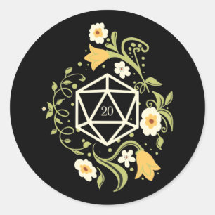 D20 Dice of Druid Flowers Tabletop RPG Ronde Sticker