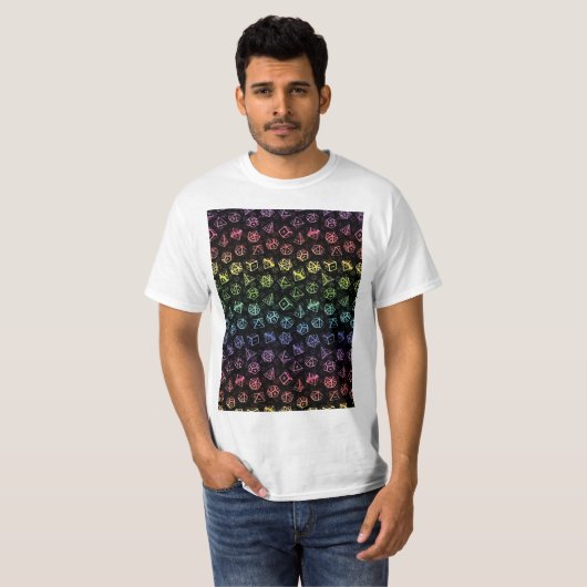 D20 Dice Set Pattern (Regenboog) Graphic T-Shirt (Voorkant volledig)